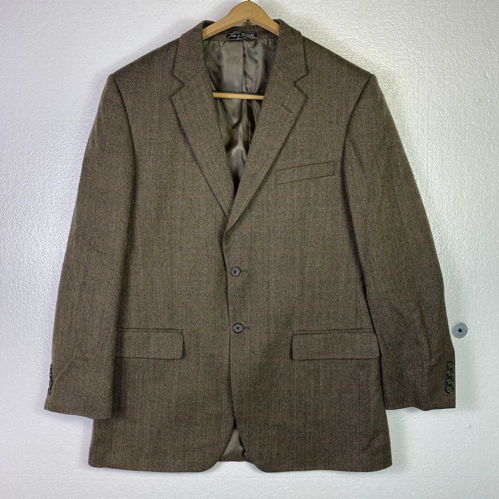 Saddlebred Lambs Wool Blazer Jacket  Men 42L ‎ Brown Tweed Casual Dress Coat